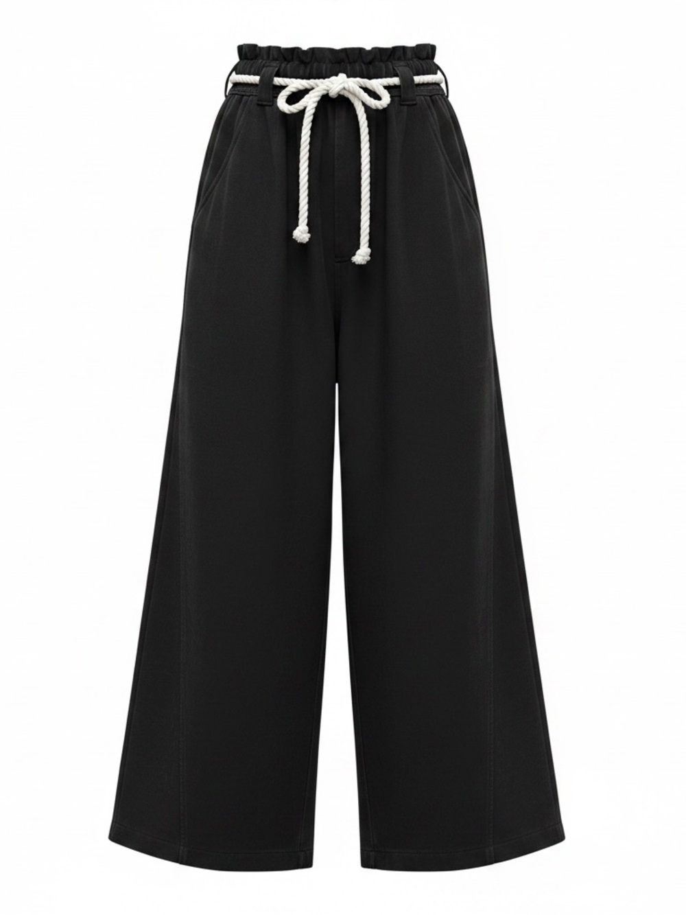 Aelfric Eden Black Wide-Leg Paperbag Pants with Contrast Rope